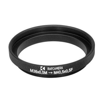 M38x0.5 male to M40.5x0.5 female thread adapter (filter step-up ring)