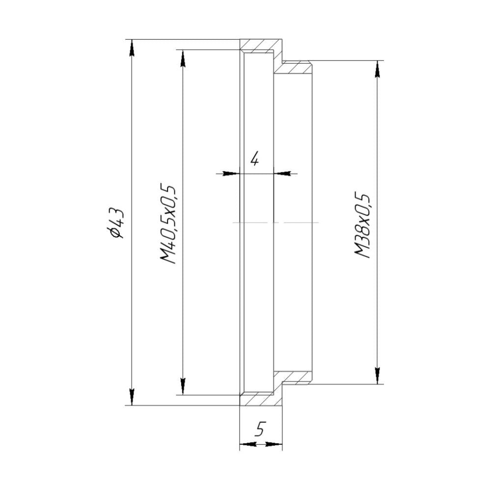 M38x0.5 male to M40.5x0.5 female thread adapter (filter step-up ring)