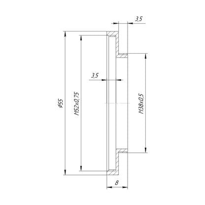 M38x0.5 male to M52x0.75 female thread adapter
