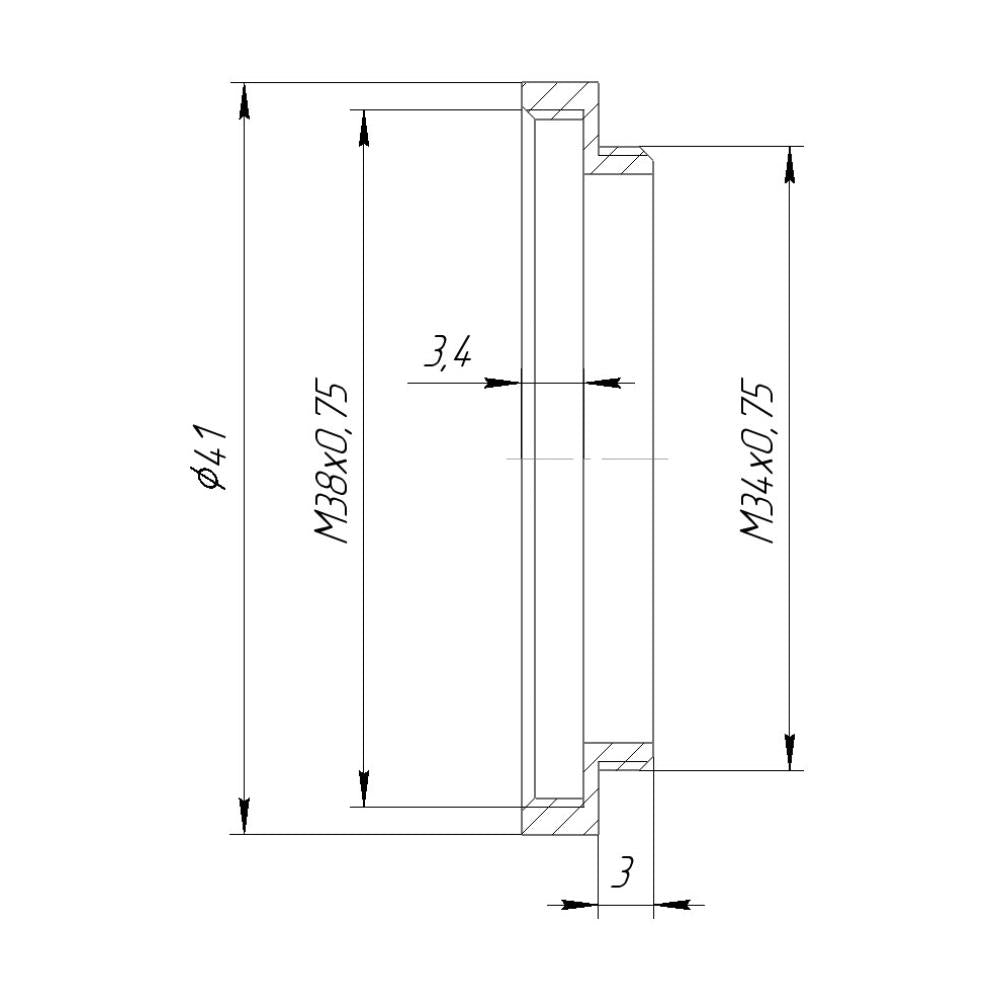 M34x0.75 male to M38x0.75 female thread adapter (34mm to 38mm step-up ring)