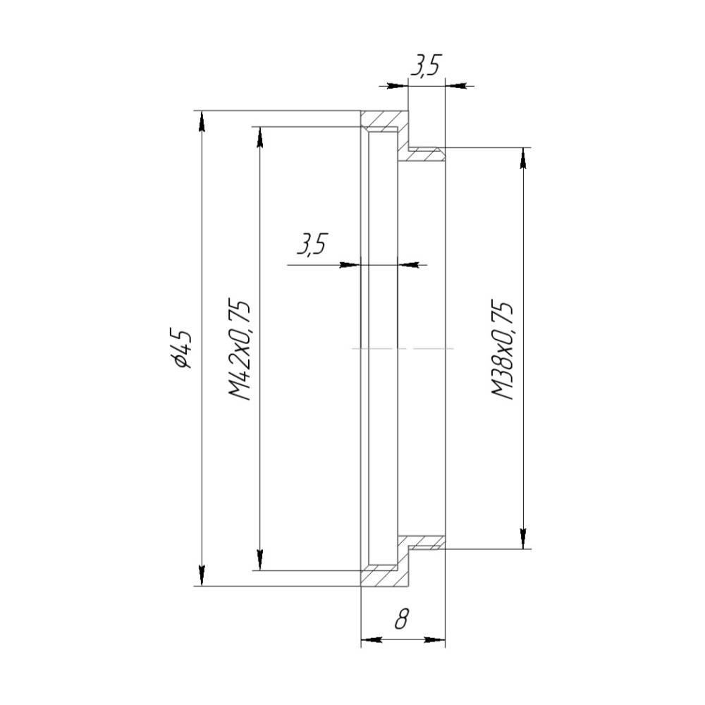 M38x0.75 male to M42x0.75 female thread adapter