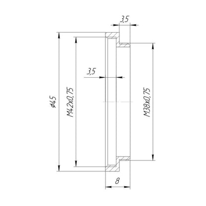 M38x0.75 male to M42x0.75 female thread adapter