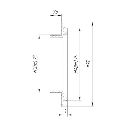 M38x0.75 male to M48x0.75 male thread adapter