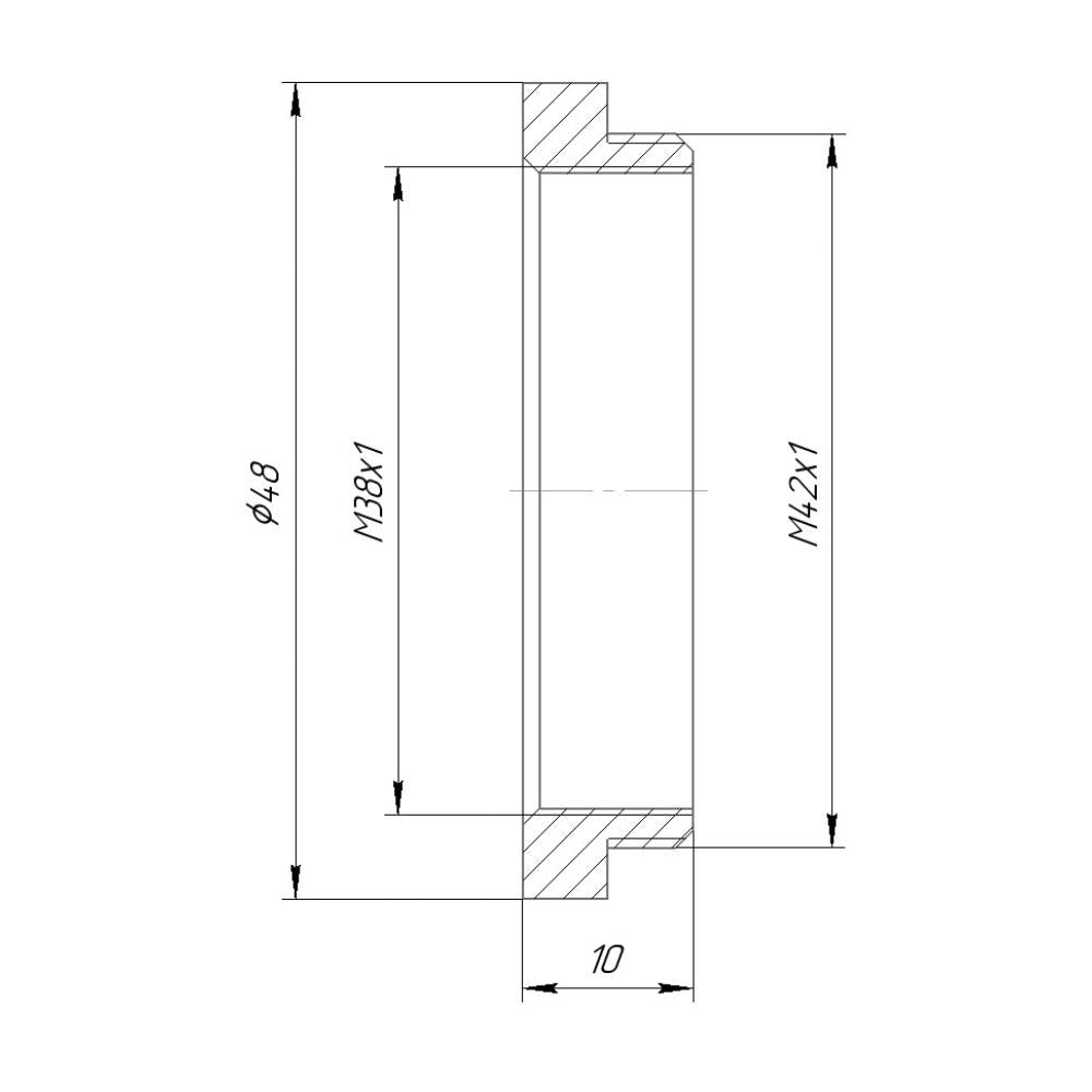 M38x1 female to M42x1 male thread adapter