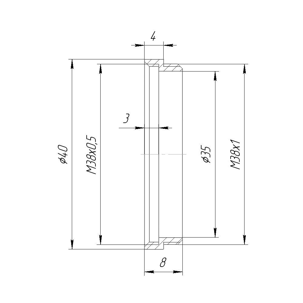 M38x1 male to M38x0.5 female thread adapter