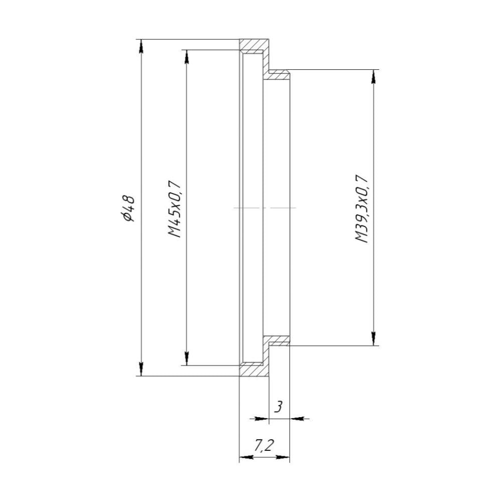 M39.3x0.7 male to M45x0.7 female thread adapter (39.3mm to 45mm step-up ring)