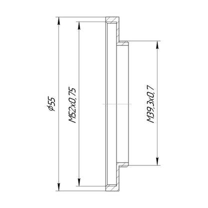 M39.3x0.7 male to M52x0.75 female thread adapter (39.3mm to 52mm step-up ring)