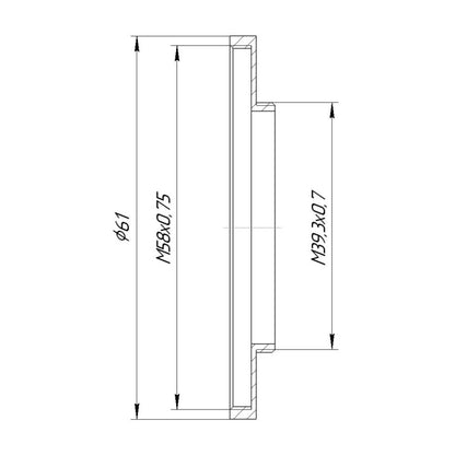 M39.3x0.7 male to M58x0.75 female thread adapter (39.3mm to 58mm step-up ring)