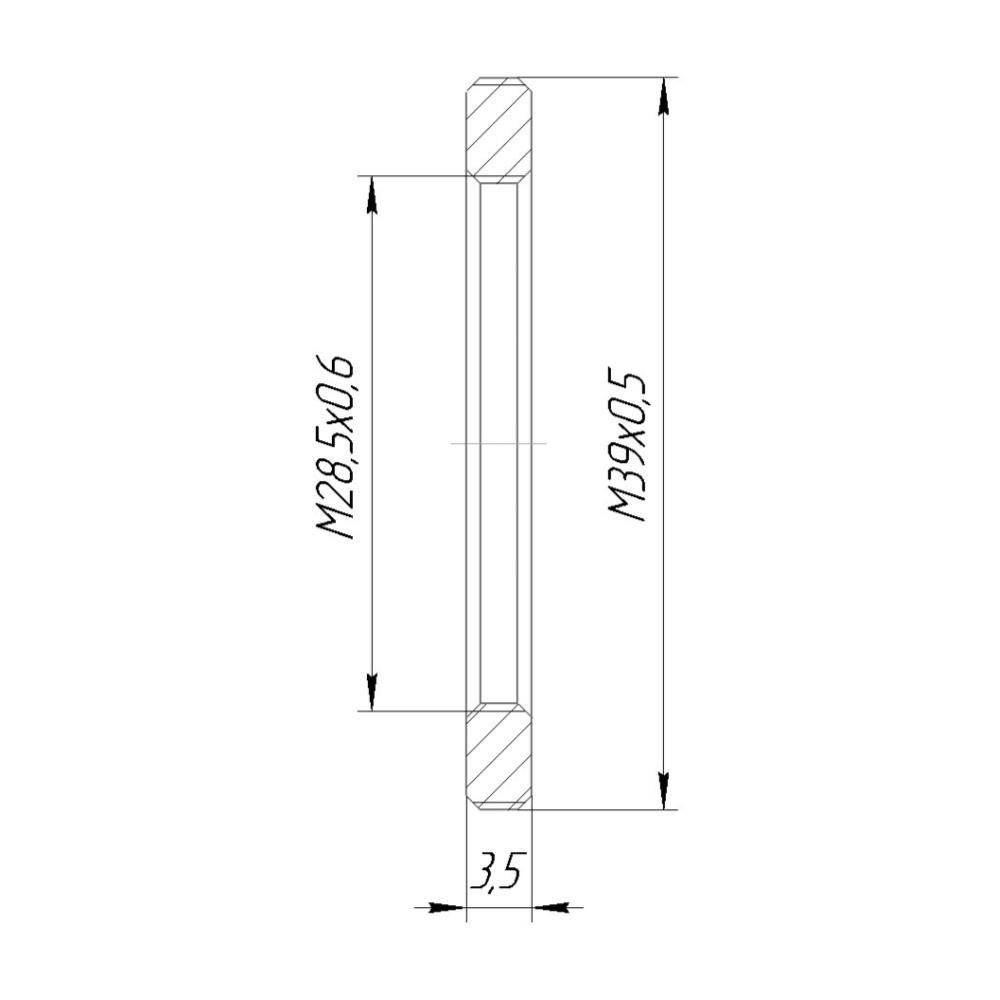 M39x0.5 male to M28.5x0.6 female thread adapter, flangeless