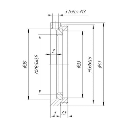 M39x0.5 male to M29.5x0.5 female thread adapter, rotatable