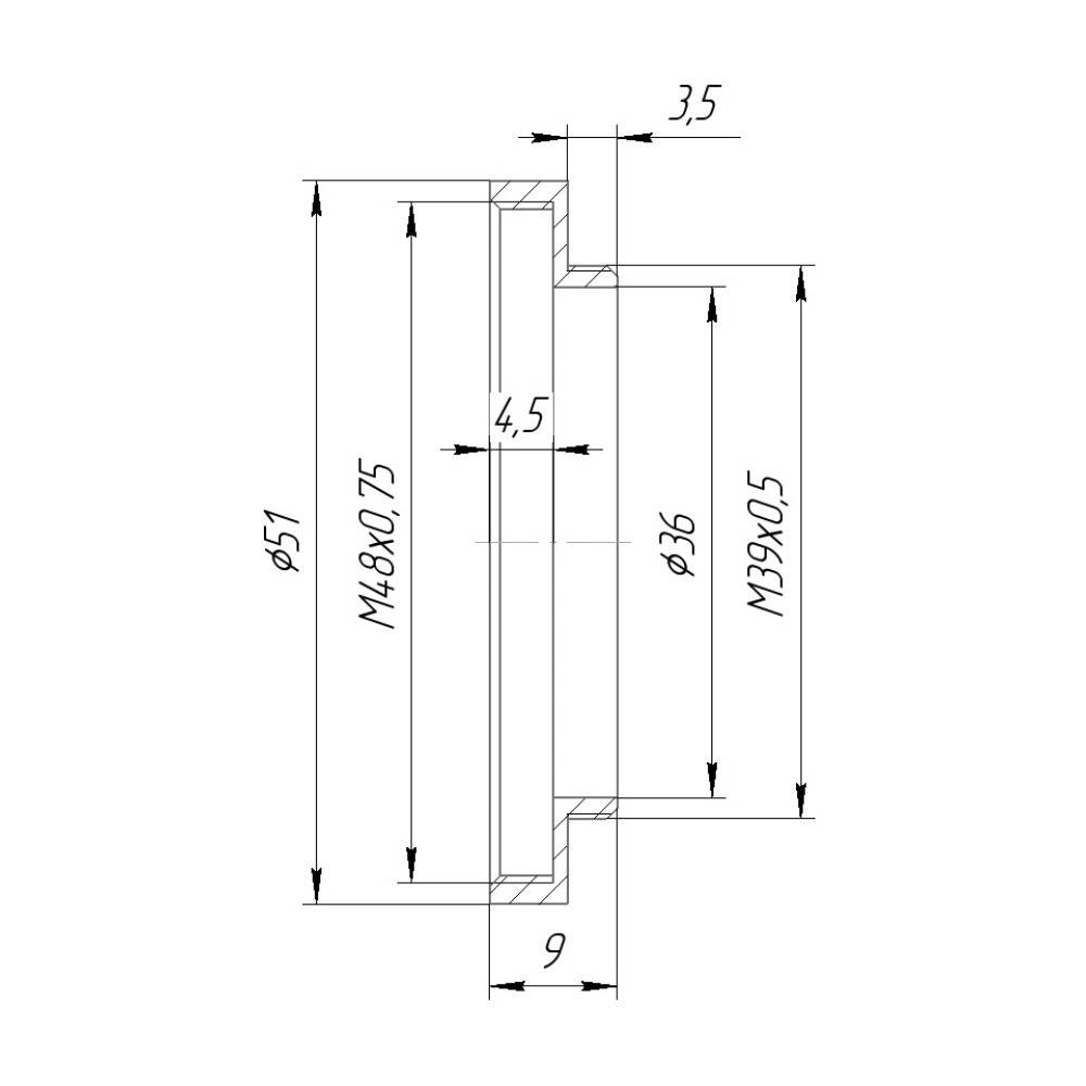 M39x0.5 male to M48x0.75 female thread adapter