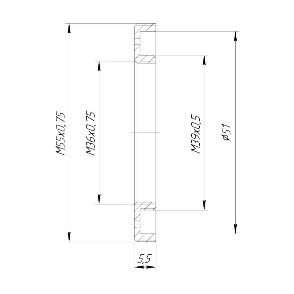 M39x0.5 male to M55x0.75 male thread adapter (mount Rapido 8A to Bolex 8/19)
