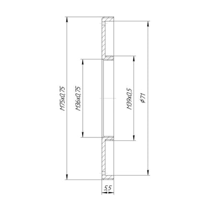 M39x0.5 male to M75x0.75 male thread adapter for HCDNA, FVD-16A