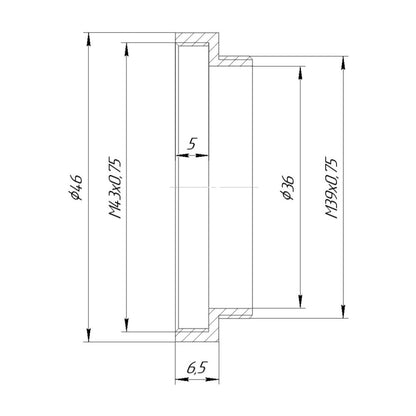 M39x0.75 male to M43x0.75 female thread adapter