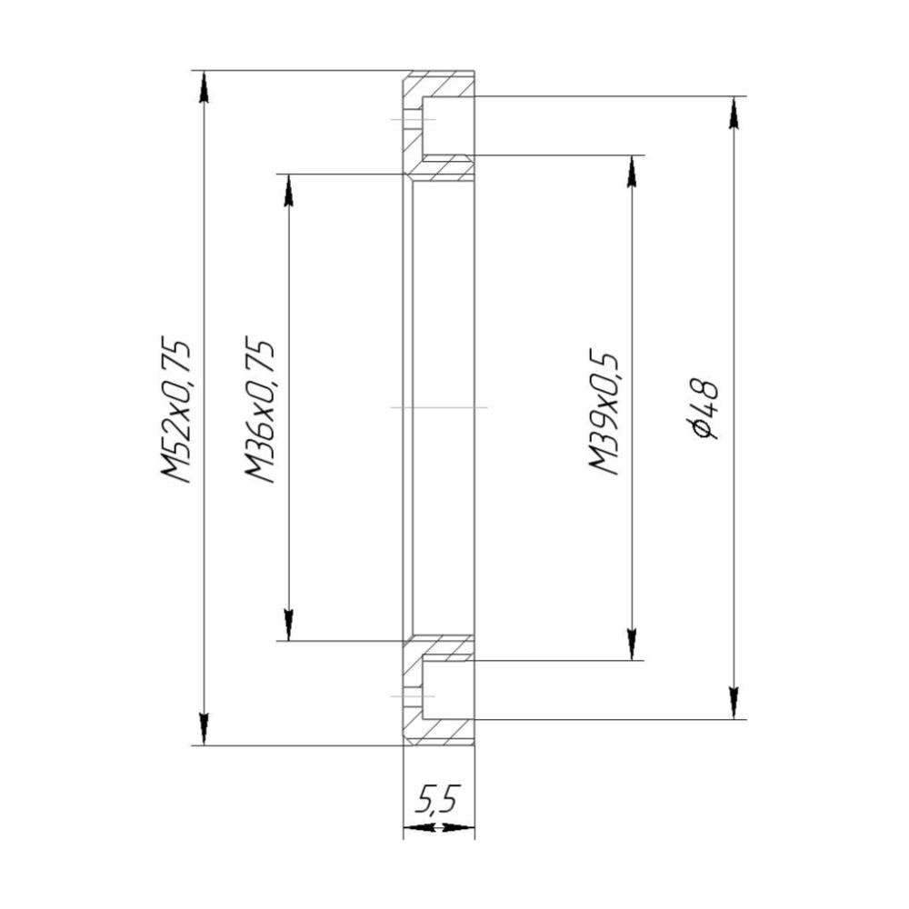 M39x0.5 male to M52x0.75 male thread adapter for Rectilux ProtoDNA