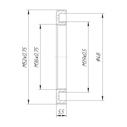 M39x0.5 male to M52x0.75 male thread adapter for Rectilux ProtoDNA