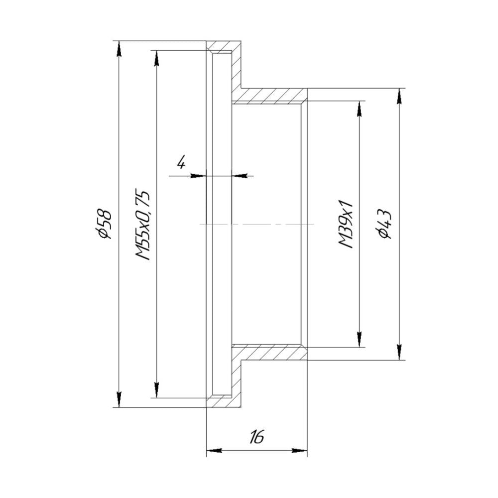 M39x1 female to M55x0.75 female thread adapter