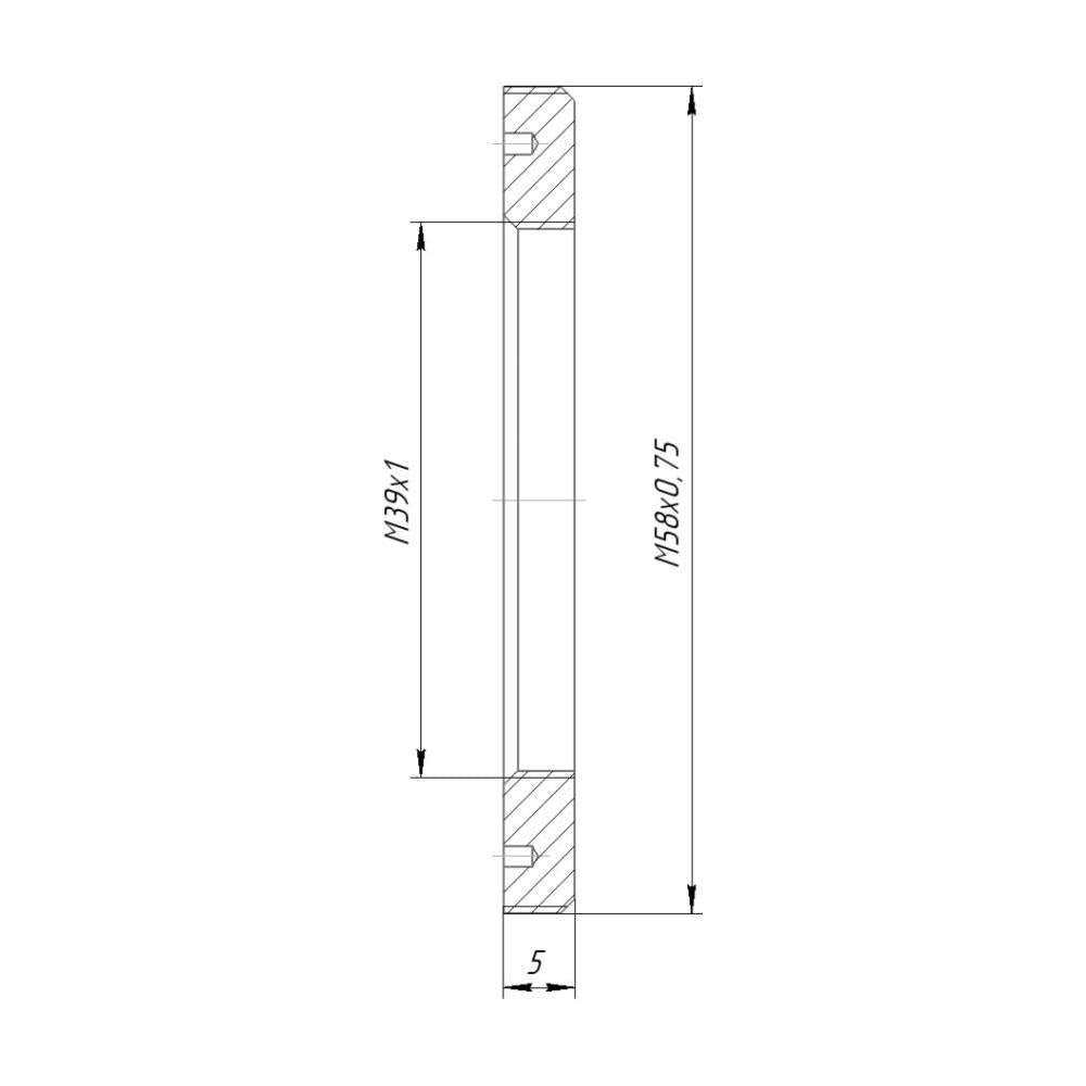 M39x1 female to M58x0.75 male thread adapter, flangeless