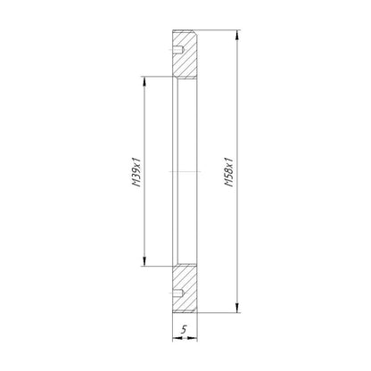 M39x1 female to M58x1 male thread adapter, flangeless
