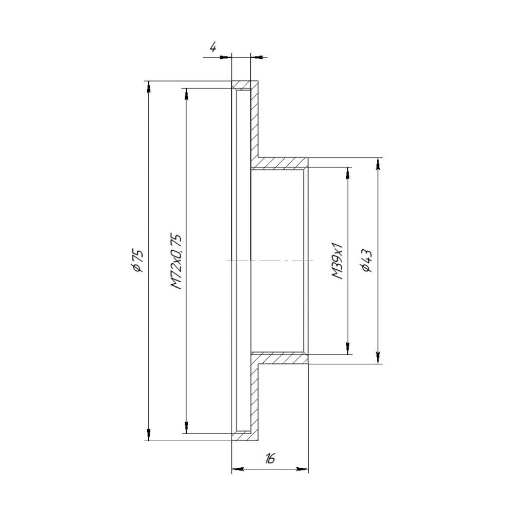 M39x1 female to M72x0.75 female thread adapter