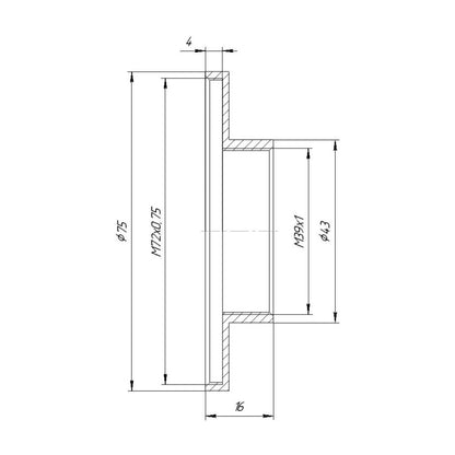 M39x1 female to M72x0.75 female thread adapter