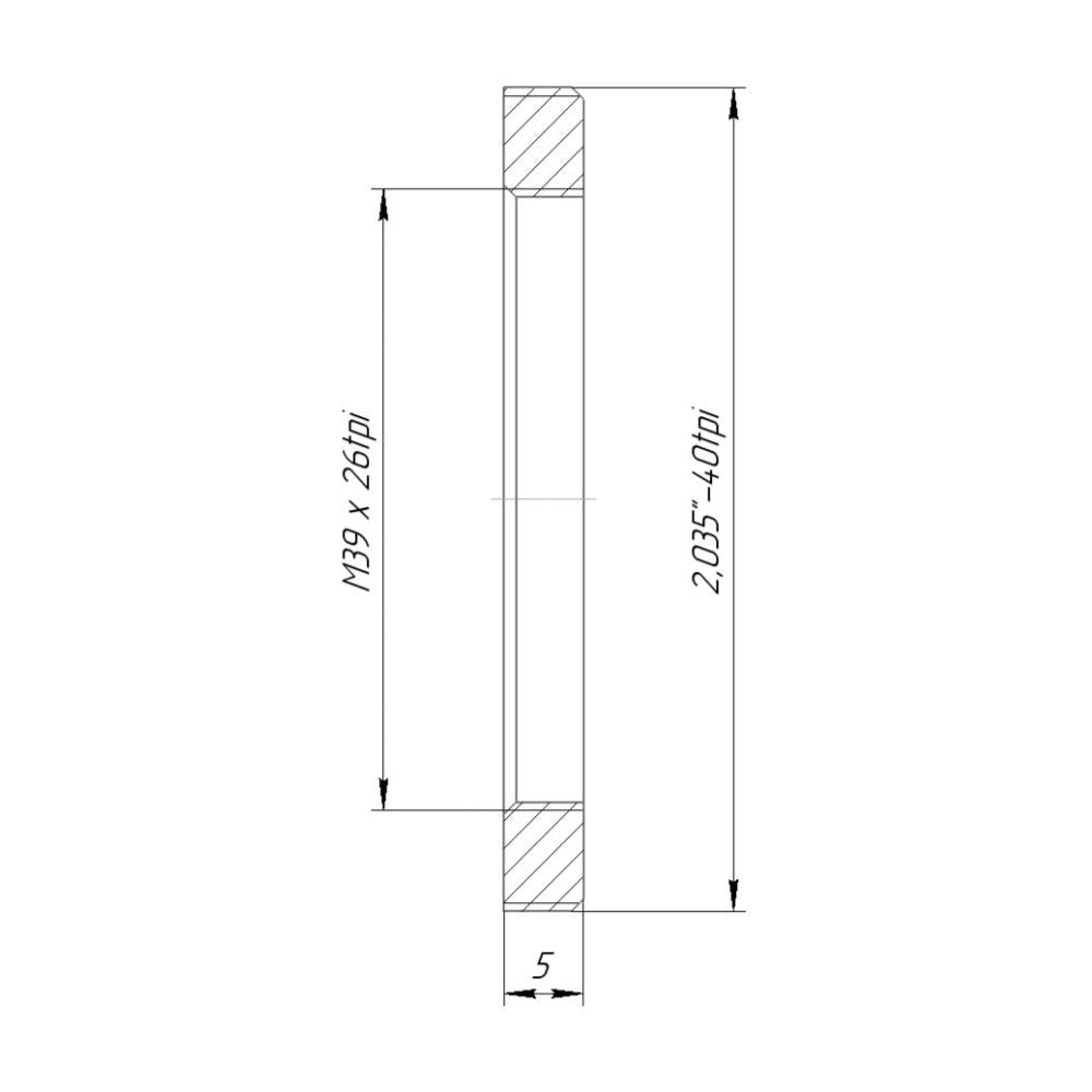 M39x1 female to SM2 male thread adapter, flangeless