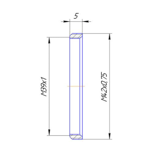M39x1 female to T2 (M42x0.75) male thread adapter, flangeless
