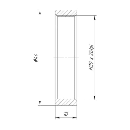 M39x1 (M39x26rpi, LTM) female thread coupler, 10mm long