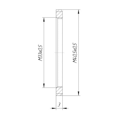M40.5x0.5 male to M33x0.5 female thread adapter, flangeless