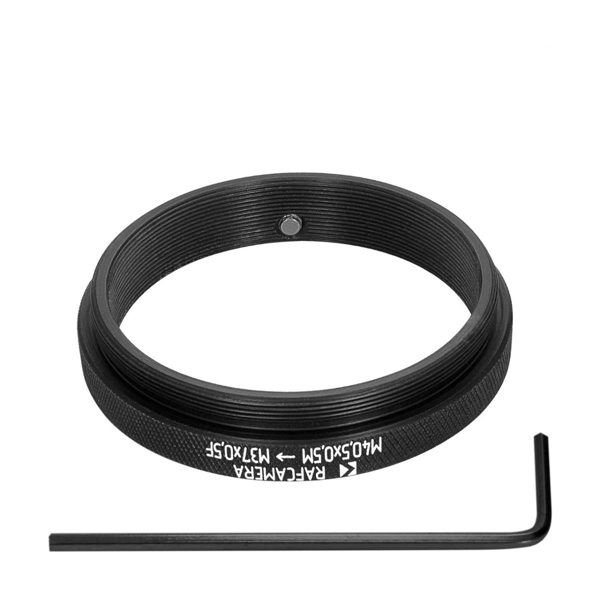 M40.5x0.5 male to M37x0.5 female thread adapter (40.5mm to 37mm step-down ring)