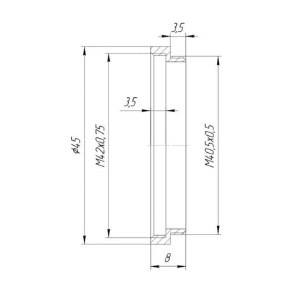 M40.5x0.5 male to M42x0.75 female thread adapter