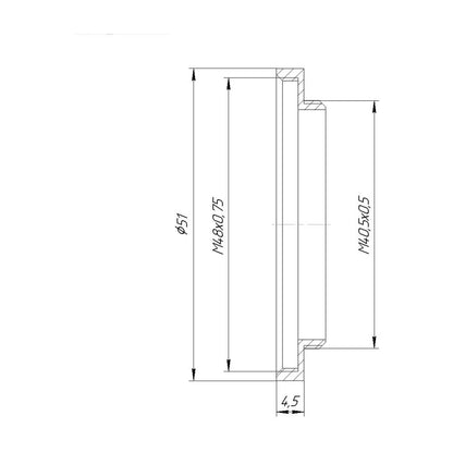 M40.5x0.5 male to M48x0.75 female thread adapter (40.5mm to 48mm step-up ring)