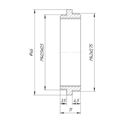 M40.5x0.5 male to M42x0.75 (T2) male thread adapter