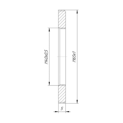 M40x0.5 female to M65x1 male thread adapter, flangeless