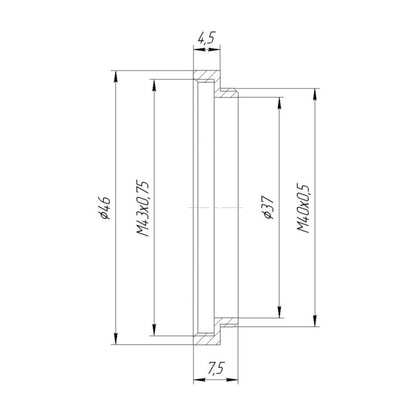 M40x0.5 male to M43x0.75 female thread adapter