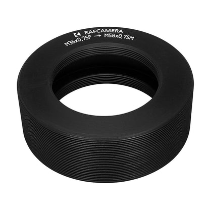 M40x0.75 and M36x0.75 female to M58x0.75 male thread adapter, 20mm long