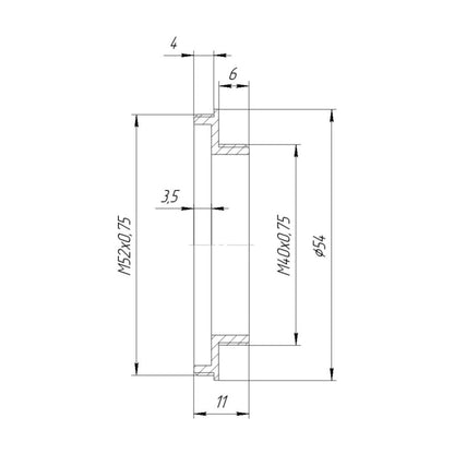 M40x0.75 male to M52x0.75 male thread adapter