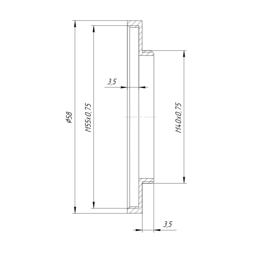 M40x0.75 male to M55x0.75 female thread adapter