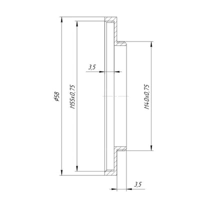 M40x0.75 male to M55x0.75 female thread adapter