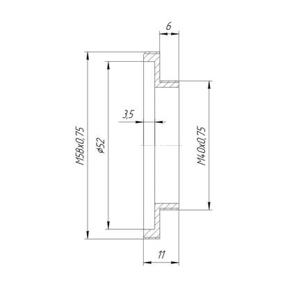 M40x0.75 male to M58x0.75 male thread adapter, short