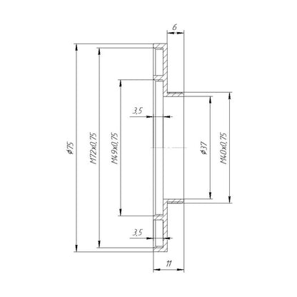 M40x0.75 male to M72x0.75 female and M49x0.75 female thread adapter