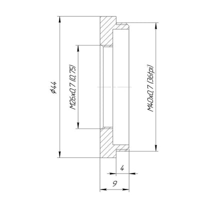 M40x0.7 (36tpi) male to M26x0.7 (36tpi) female thread adapter