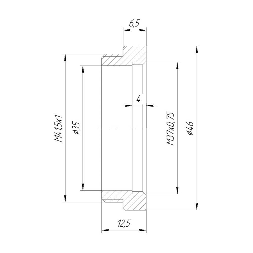 M41.5x1 male to M37x0.75 female thread adapter