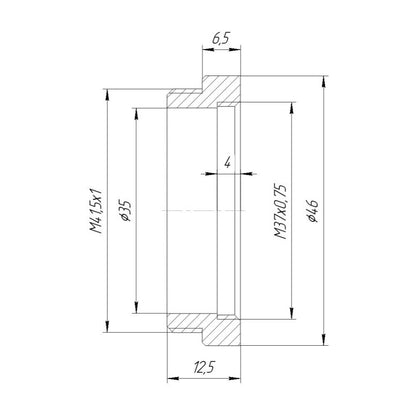 M41.5x1 male to M37x0.75 female thread adapter