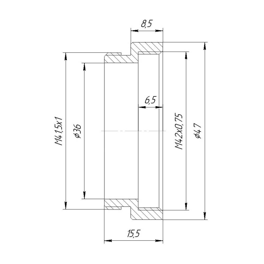 M41.5x1 male to M42x0.75 female thread adapter