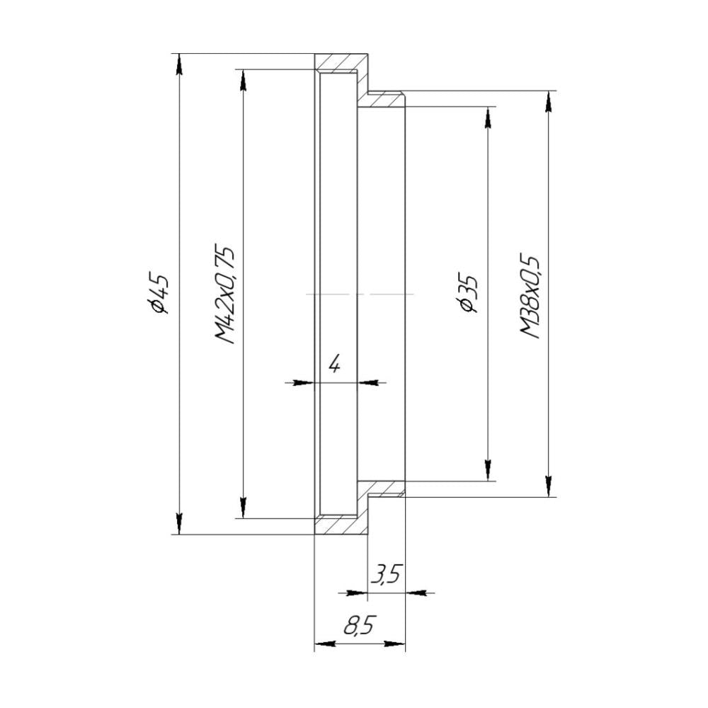 M42x0.75 female to M38x0.5 male thread adapter