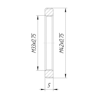 M42x0.75 male to M33x0.75 female thread adapter, flangeless