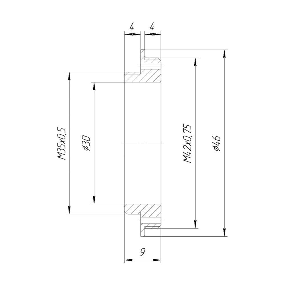 M42x0.75 male to M35x0.5 male thread adapter