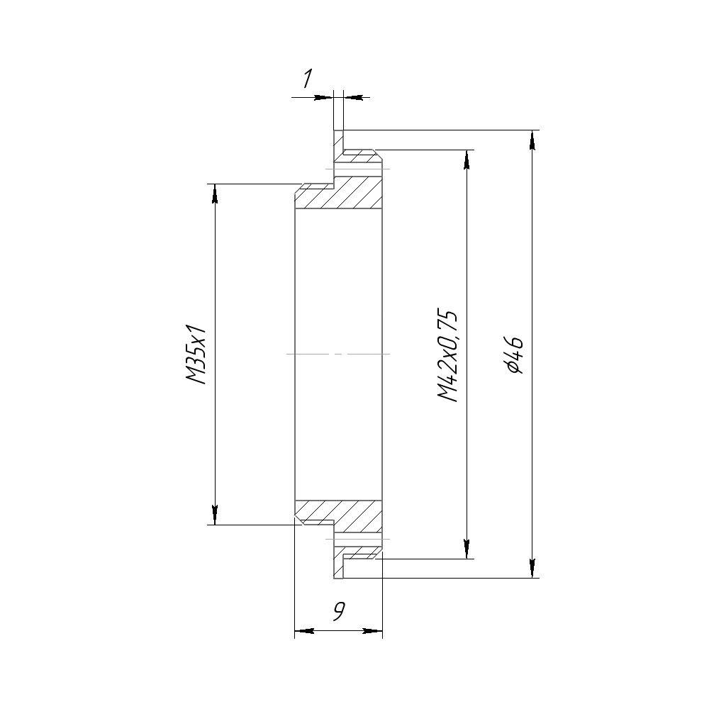 M42x0.75 (T2) male to M35x1 male thread adapter