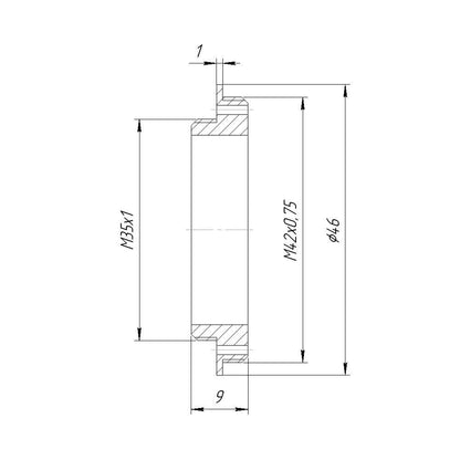 M42x0.75 (T2) male to M35x1 male thread adapter